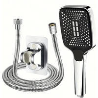 Square Button Adjustable Shower Head Silver Booster Shower Head Thickened Water Outlet Shower Head Set