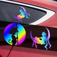 Six Star Curved Moon Girl Laser Car Reflective Rear Windshield Body Motorcycle Electric Locomotive Scooter Helmet stickers