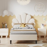 Rosahqnda Children bed Single bed girls Height Adjustable Headboard Floral Headboard Upholstered bed Children Velour