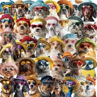 50PCS Funny Pet Wearing Glasses and Hat Stickers PET DIY Scrapbooking Guitar Snowboard Motorcycle Luggage Toy Animal Sticker