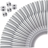 50 PCS Universal Sewing Machine Needle 5 Sizes HAX1 65/9, 75/11, 90/14, 100/16, 110/18 &5Bobbins Compatible with Singer, Brother