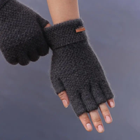 AliExpress NONE Winter Gloves For Men Half Finger Writting Office Cycling Knitted Gloves Students Alpaca Wool Warm Thick Elastic Driving Gloves