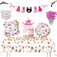 Pink Western CowGirl Party Tableware Disposable Plates Cups Napkins Tablecloth for Baby Shower CowGirl Party Birthday Decoration