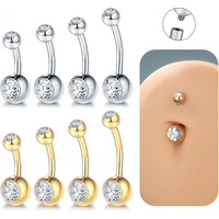 1/5PCS Titanium Gold Color Belly Bar Piercings Internally Thread CZ Crystal Navel Belly Button Rings Nombril Piercings Jewelry