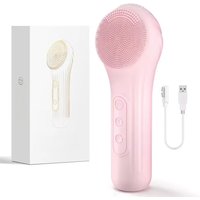 Silicone Face Scrubber Electric Facial Cleansing Brush with Heating Vibration Waterproof Face Wash Brush with 5 Speed Adjustable