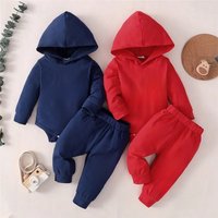 2025 Spring Autumn Infant Toddler Letters Print Hooded Solid Color Two-piece Suit 0-24M Baby Boys Bodysuits+Long Pants Set