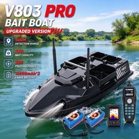Flytec V803 Pro GPS RC Köderboot mit integriertem Sonar-Fischfinder, 500 m Reichweite, 4 unabhängige Köderbehälter, 3 kg Traglast, 2 x 12000 mAh Dual-Akku, Nachtlichtboot