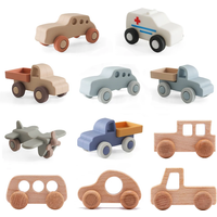 Baby BPA Free Silicone Car Ambulance Toys Wooden Cartoon Bus Teether Educational Montessori Toys For Children Teething Baby Toys