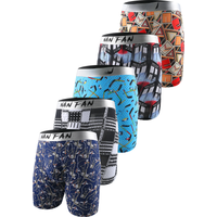 Nan Fan Men's Underwear Printed Ice Silk Anti Wear Leg Block Sports Running Boys' Four Cornered Pants with Flat Corner Long Pant
