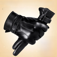 AliExpress NONE 1 Pair High Quality Full Finger Black Riding Gloves Men PU Leather Glove Winter Warm Touch Screen Gloves