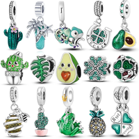 Silver Plated Charms For Woman Summer Green Cactus Avocado Beads Fit Original Bracelet Necklace DIY Dangle Charms