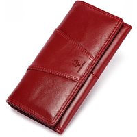 HUMERPAUL Women's Wallet Top Layer Leather Multi-card Clutch Cell Phone Money Bag Fashion Ladies Card Holder Cartera Mujer Red