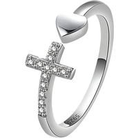 925 Sterling Silver Crystal Cross Heart Open Finger Rings For Women Money 925 Wedding Party Jewelry Gift