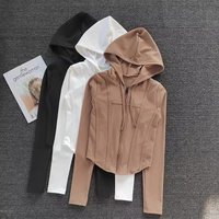 AliExpress NONE Women's Yoga Coat Short Sports Jacket Fitness Yoga Shirt Cycling Running Coats Zipper Jacket Hooded Long Sleeve Sports Jacket