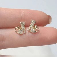 Huitan Dainty Cat with Butterfly Stud Earrings for Women Gold Color Dazzling CZ Exquisite Female Earrings Party Trendy Jewelry