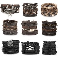 Hot Sale Men Feather Leather Bracelet Set Punk Hip-Hop Multi-layer Handmade Braided Bracelets Adjustable Jewelry Accessories