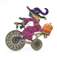 AliExpress Wuli&baby Vintage Riding Bike Witch Brooches For Women 2-color Shining Lovely Taking Pumpkin Lady Casual Party Brooch Pins Gifts