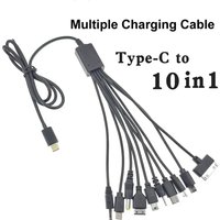 Type-C to 10 in 1 Universal Multiple Charging Cord Charging Cable with 10 Ports for Charging Cell Phones Speaker MP3 MP4 & More
