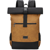 Waterproof usb Computer Backpacks Bags Lightweight PU Leather Men Luxury Roll top Rucksack for Women Men