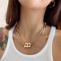Fashion Boho B-shaped Letter Punk Exaggerated Collar Multilevel Necklace For Women Female Gold-plate Thick Chain Jewelry Gift