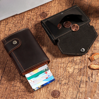 Vintage Crazy Horse Leather Men Wallets RFID Protection Mini Metal Card Holder Wallet Zipper Coin Pocket for Man