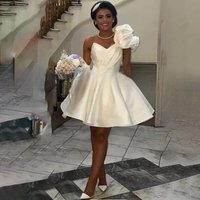Customized Puffy A Line Short Bridesmaid Dresses With Bow One Shoulder Sleeveless Mini Wedding Party Dress Maid Of Honor