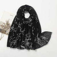 Plain Embroider Lace Floral Viscose Shawl Scarf Lady High Quality Stitch Hijabs and Wraps Pashmina Stole Foulards Muslim Sjaal