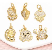 OCESRIO White Crystal Octopus Charms for Bracelet Copper Gold Plated Conch Jellyfish accesorios de joyería envio gratis chma279