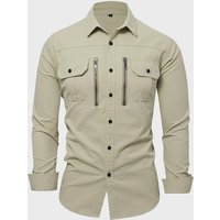 High Quality Cotton 100% Men Outdoor Multi Pockets Long Sleeved Cargo Shirts Man Loose Shirts New Male Solid Casual Shirts 3XL