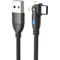 180 Degree Rotatable USB A To Type C Charging Cable 1m 2m 3m Fast Charging Data Wire with LED Indicator Mobile Phone Accessories