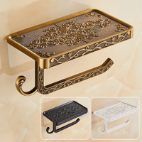 Bathroom Shelves Antique Bronze Carving Toilet Roll Paper Rack with Phone Shelf Wall Mounted Bathroom Paper Holder E654