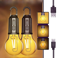LED Camping Lights USB Rechargeable 3 Lighting Modes Dimmable Vintage Light Bulbs with Hook Outdoor Camping Hiking Tent Lantern