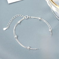 Real Money Korean 925 Sterling Silver 2-layer Smooth Beads Ball Chain Bracelet For Women Girls Homme Wedding Party Jewelry Gift