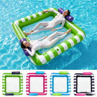 1pc Striped Inflatable Pool Float, Double Water Lounge Floating Raft with Headrest, Adult Summer Swimming Pool Floating Bed