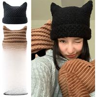 AliExpress Y2K Harajuku Punk Gothic Knitted Cat Ear Little Devil Hat Millennium Women Kawaii Designer Winter Handmade Beanie Female Caps