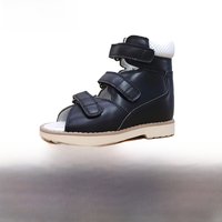 Boy Kid Orthopedic Shoes For Children Summer Black Leather Sandals Toddler Footwear Flat Feet With Ankle Support Size20-38