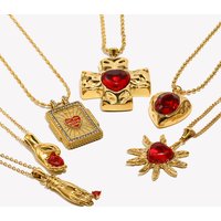 E.B.belle Stainless Steel Large Red Heart Series Cross Sun Sweet Style Vintage Statement 18K Gold Plated Peddant Necklace