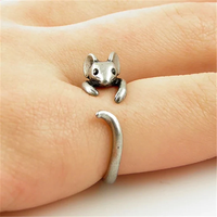 Huitan Vintage Mouse Animal Finger Ring for Women Antique Silver Color Gothic Knuckle Rings Fancy Gift 2023 Hot Jewelry
