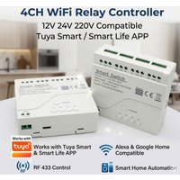4Channels 12V 24V 220V RF 433 Wifi Relay Controller APP Remote Control Smart Home Automation Relay Alexa Googole Home For Tuya