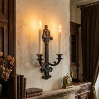 Iron Candle Holder Vintage Wall Mount Centerpiece Candlestick Table Decor for Home Living Room Ceremony