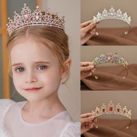 New Children's Princess Crown Crystal Tiara Hair Accessories For Girls Pink Crystal Tiara Dance Performance Birthday Gift Crown