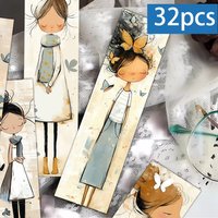 32pcs, Hand-drawn girl bookmark, back-to-school season, Christmas, Halloween, suitable for teachers, readers, and birthday gifts