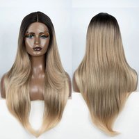 Synthetic Lace Front Wig 28"Long Straight lace Ombre Blonde Wig part Wig For Women Lace Wig synthetic