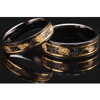 8mm/6mm Black Tungsten Carbide Ring inlaid gold foil & meteorite men's wedding bands fashion jewelry engagement promise rings