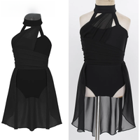 Kids Girls Sleeveless Ballet Leotard Dress Ruched Chiffon Bodice Caged Back Ballet Dance Costume Lyrical Contemporary Dancewear