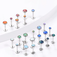 10Pcs/lot Surgical Steel Internally Thread Labret Stud Opal Stone Ear Helix Tragus Barbell Piercing Lip Rings Body Jewelry 16G