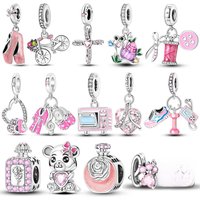 AliExpress NONE Pink Series Beads 925 Silver Bear LOVE Bike Dance Shoe Charms Fit Original Bangle Bracelet Pendants DIY Jewelry Gift For Women