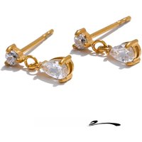 Yhpup Small Delicate AAA Bling Cubic Zirconia Shiny Water Drop Charm Earrings Gold Color Stainless Steel Bijoux Jewelry Gift