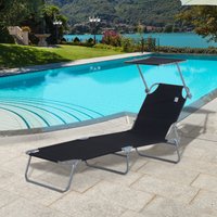 Reclining Chair, Sun Lounger, Folding Lounger Seat, with Sun Shade Awning Beach Garden Outdoor Patio Recliner Adjustable (Black)