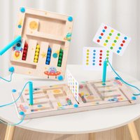 Wooden Kid Magnetic Shape Matching Maze Board Montessori Geometry Color Cognition Education Toys Color Matching Early Education